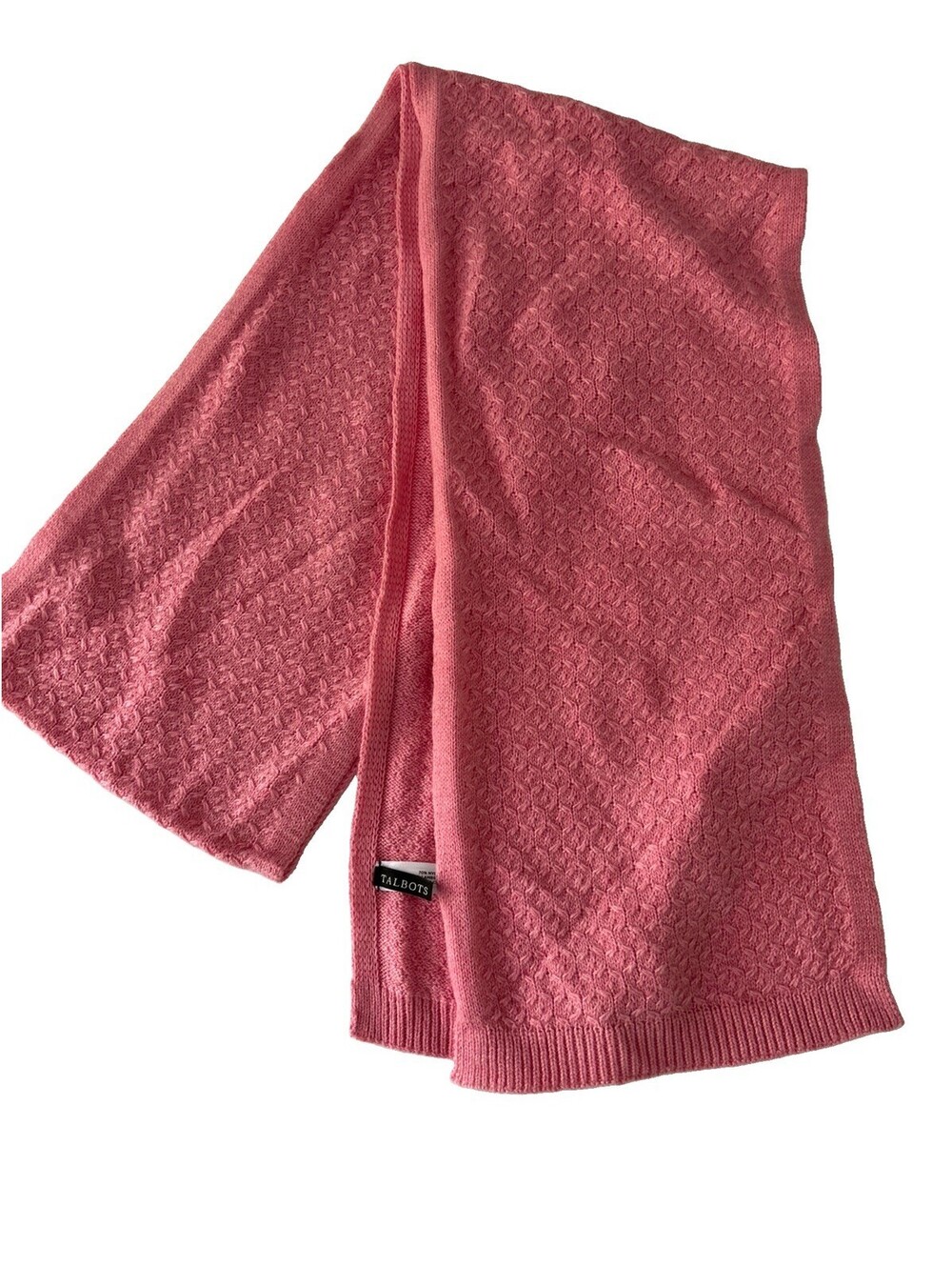 Talbots Pink Nylon Lambswool Blend Scarf Textured 72” Long 8” Wide